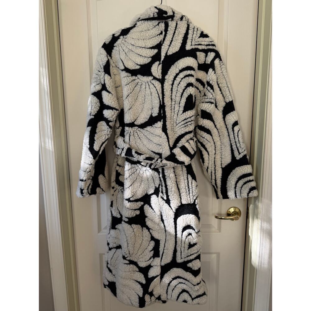 NWT FARM Rio Hearts & Bananas Fleece Coat Black White Belted Wool Blend Size S - Picture 5 of 7